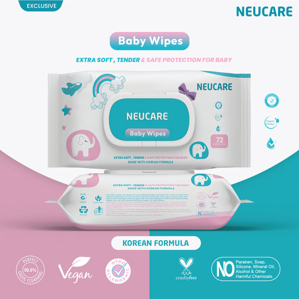 Neucare Baby Wet Wipes with Lid (Korean Formula, 72 Wipes) Pack of 1